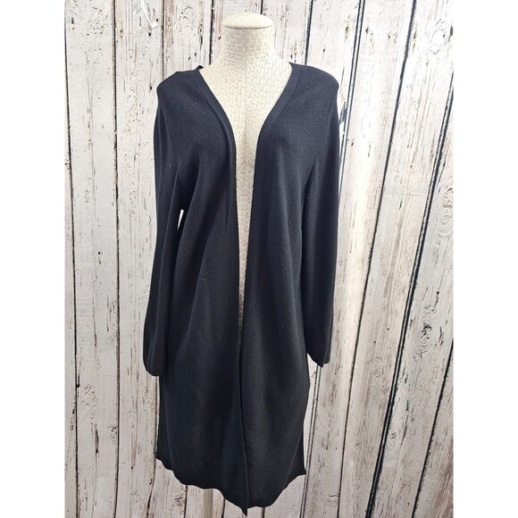 CS Women's Large Talbots Black Duster Lightweight Open Front Cardigan Sweater - Picture 2 of 7